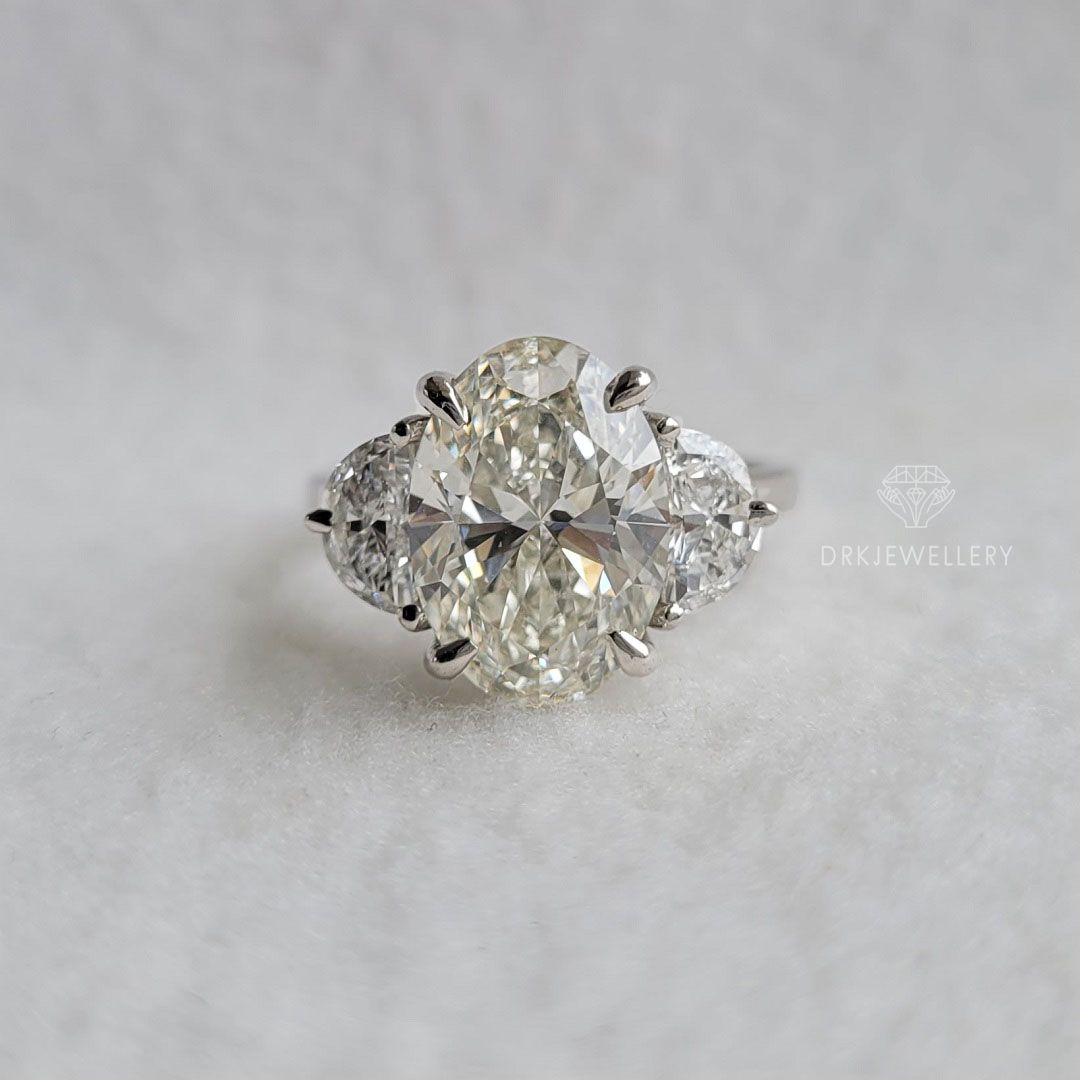 Oval & Half Moon Cut Moissanite Engagement Gold Ring