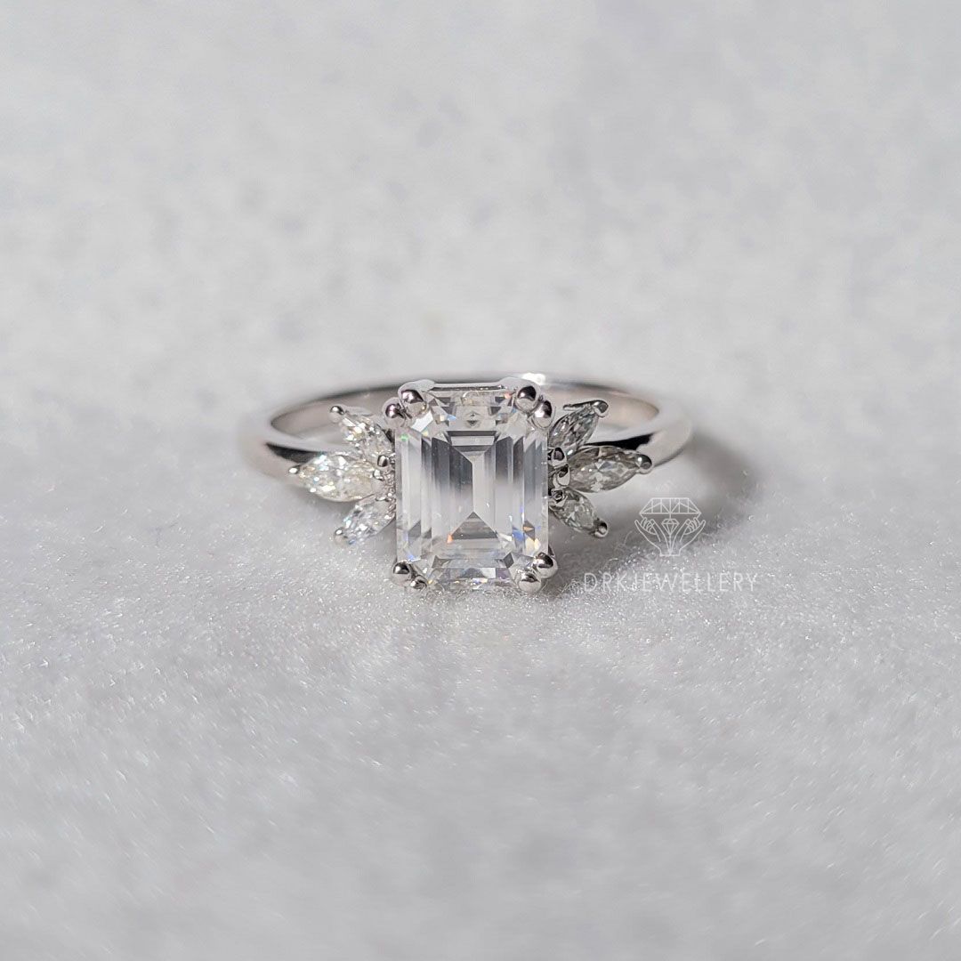 Emerald Cut Cluster Set Lab Grown Diamond Gold Ring