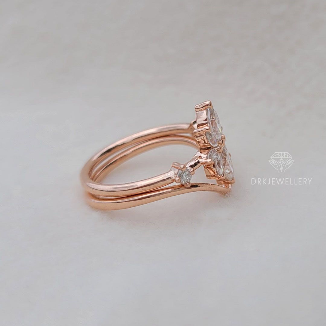 Marquise Cut Cluster Moissanite Ring With Solitaire Gold Band
