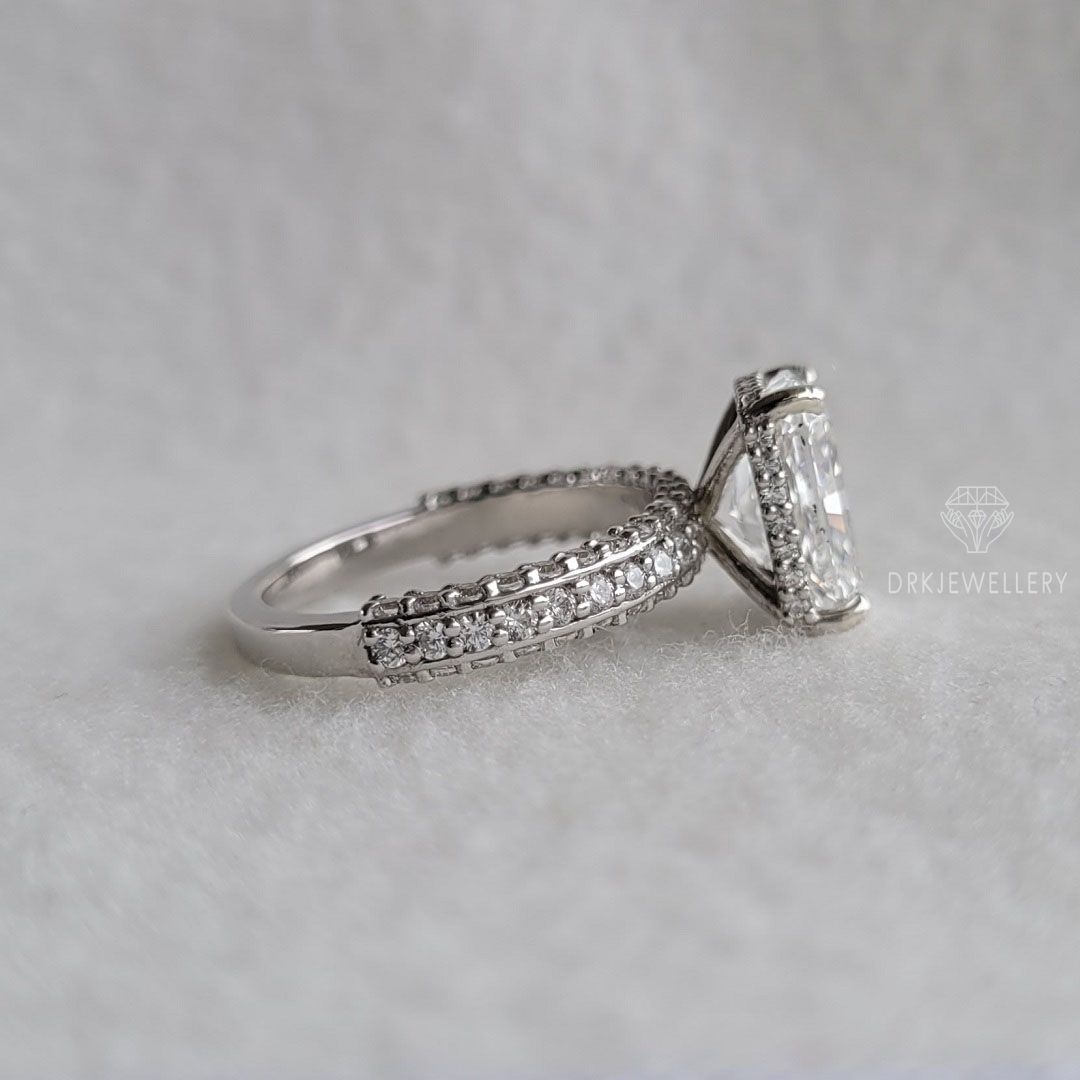 Vintage Style Radiant Cut Hidden Halo Moissanite Ring