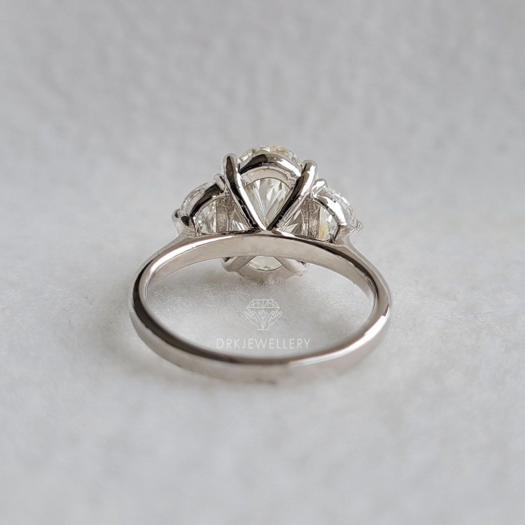 Oval & Half Moon Cut Moissanite Engagement Gold Ring