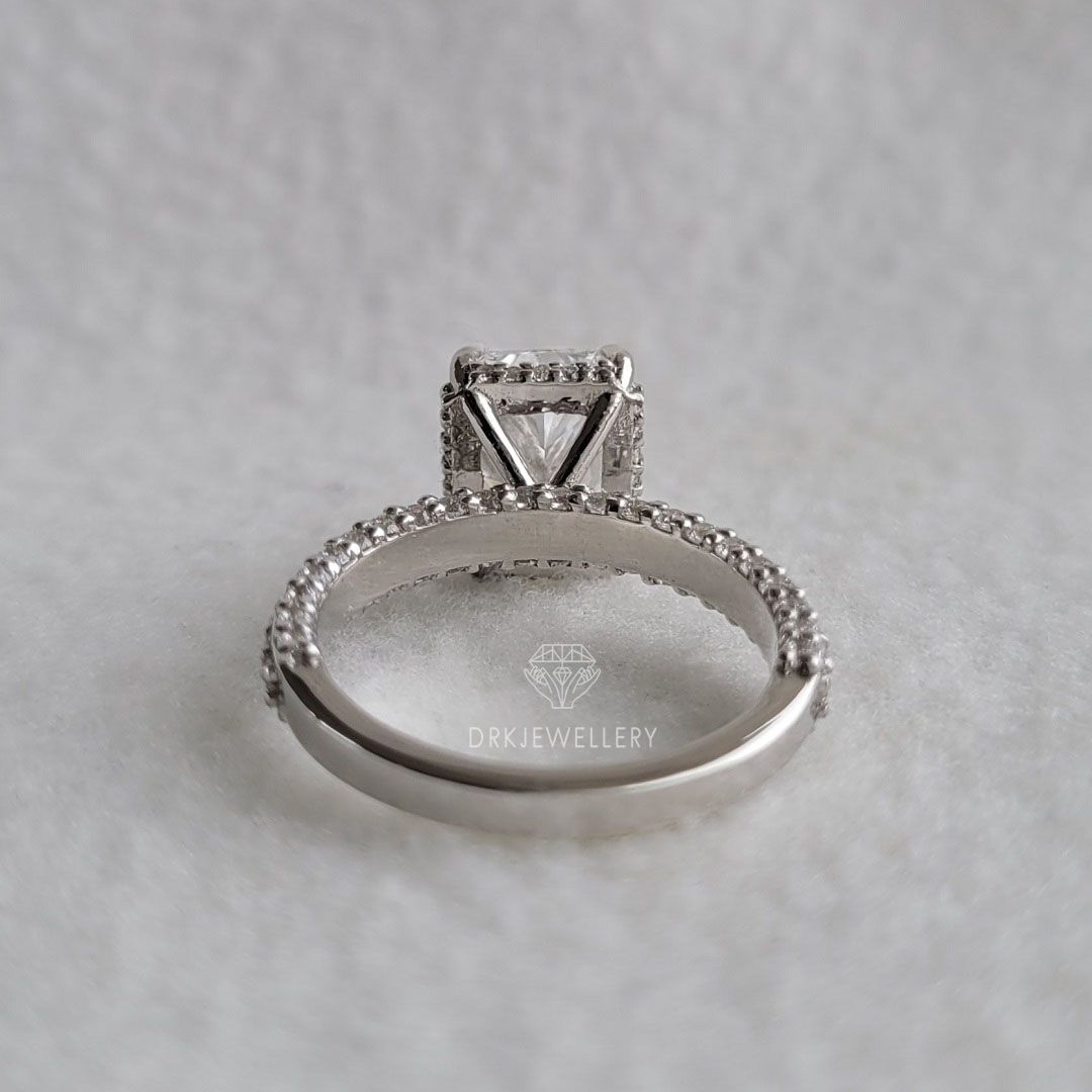 Vintage Style Radiant Cut Hidden Halo Moissanite Ring