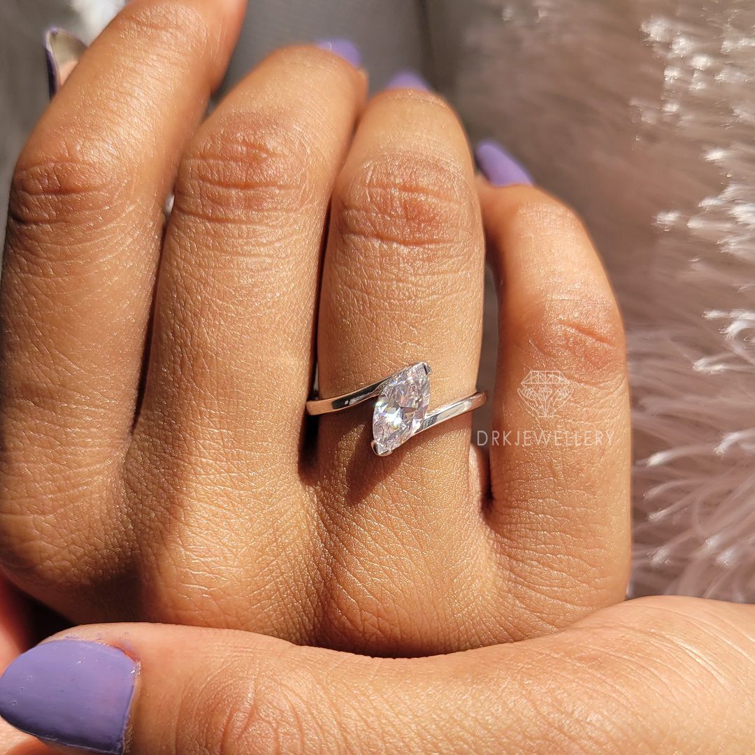 Tension Style Marquise Cut Lab Grown Diamond Gold RIng