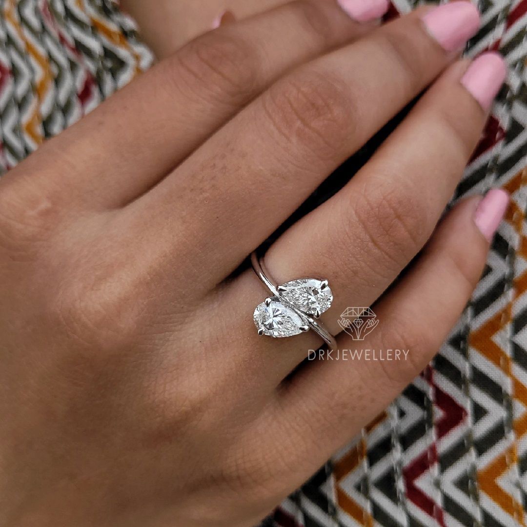 Toi-et-Moi Style Pear Cut Lab Grown Diamond Gold Ring