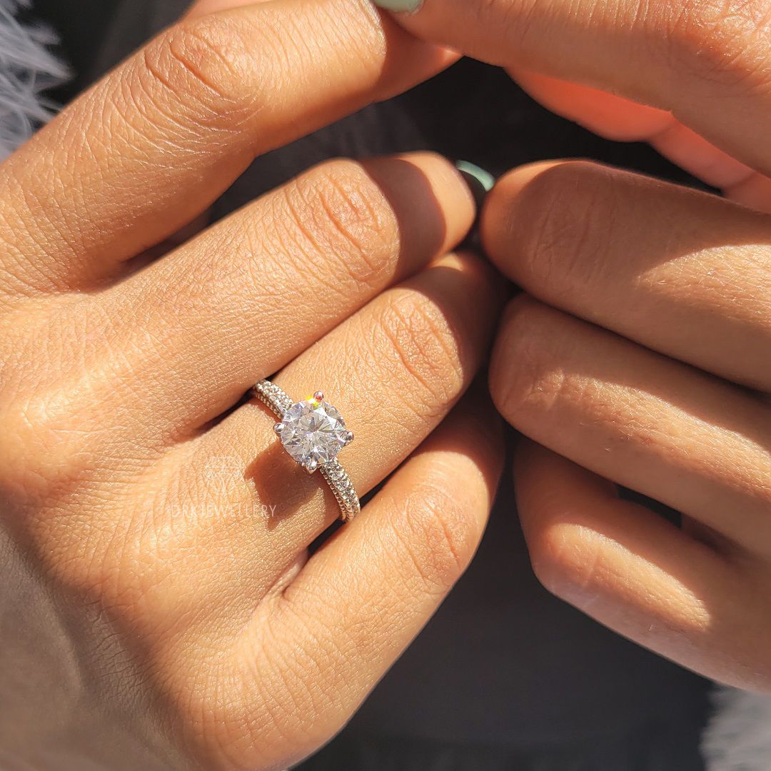 Vintage Inspired Round Cut Hidden Halo Diamond Gold Ring