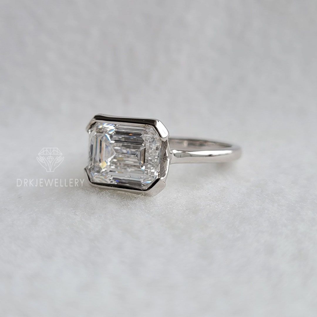 5 Ct East West Emerald Cut Lab Grown Diamond Engagement Ring