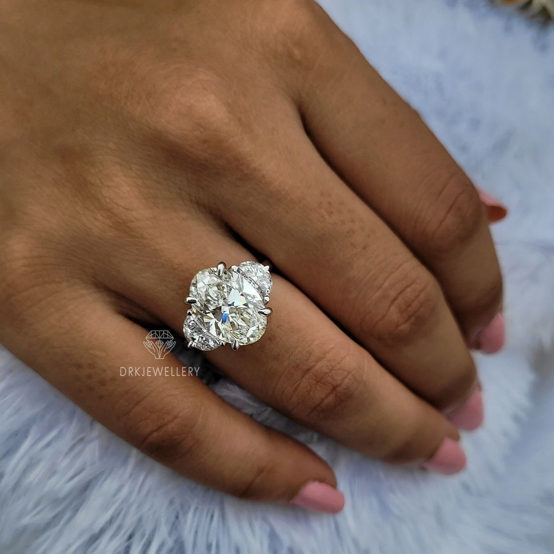 Oval & Half Moon Cut Moissanite Engagement Gold Ring