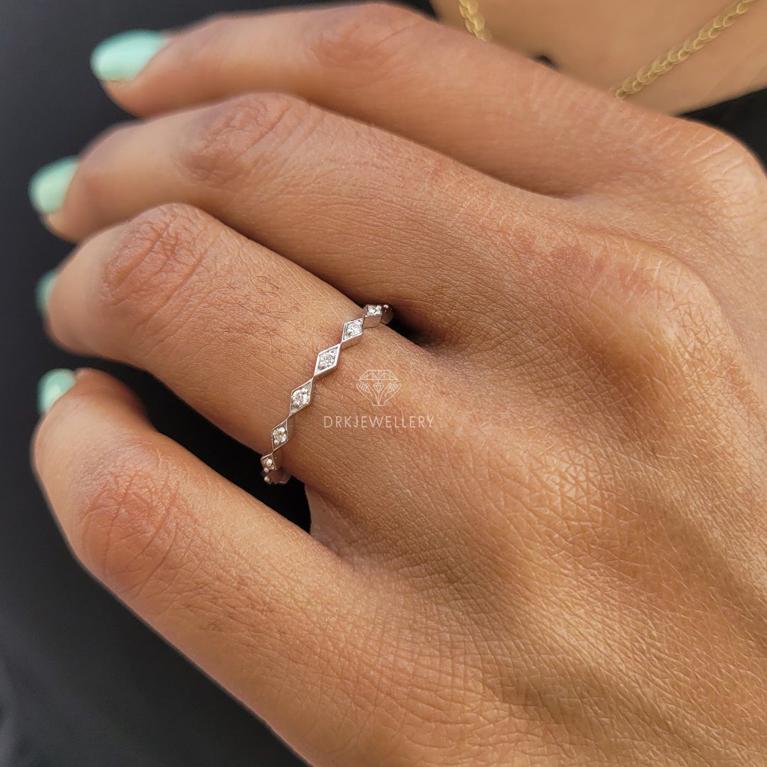 Marquise Shape Round Cut Lab Grown Diamond Wedding Gold Band