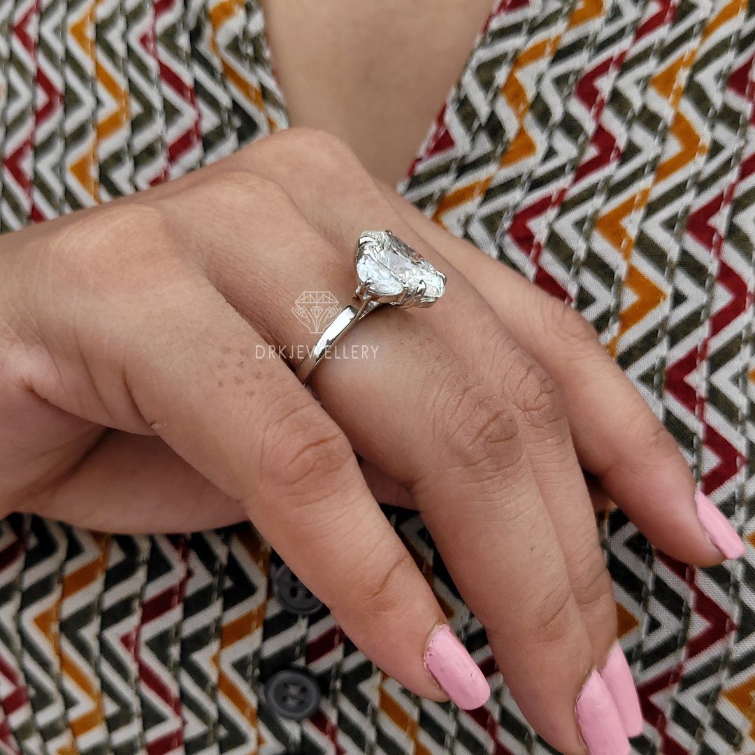 Oval & Half Moon Cut Moissanite Engagement Gold Ring