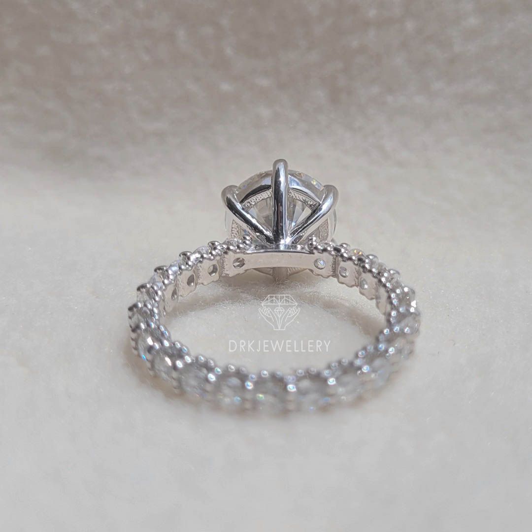 Unique Round Cut Moissanite U-Prong Set Eternity Ring