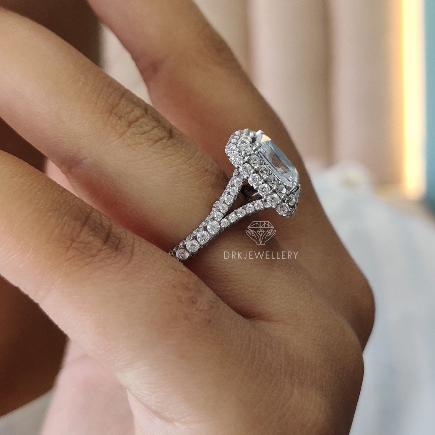 Art Deco Radiant Cut Moissanite Pave Set Ring