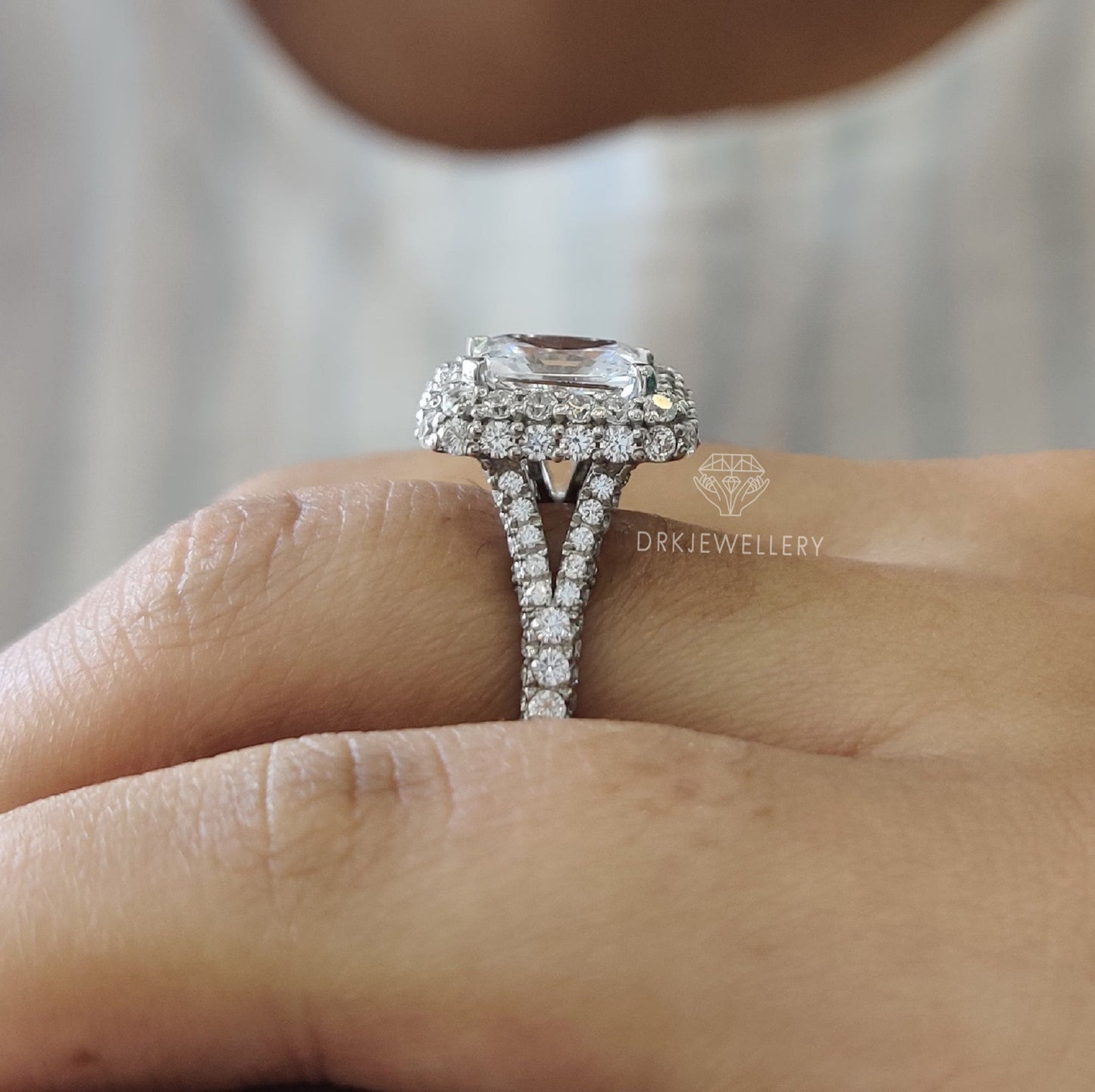 Art Deco Radiant Cut Moissanite Pave Set Ring