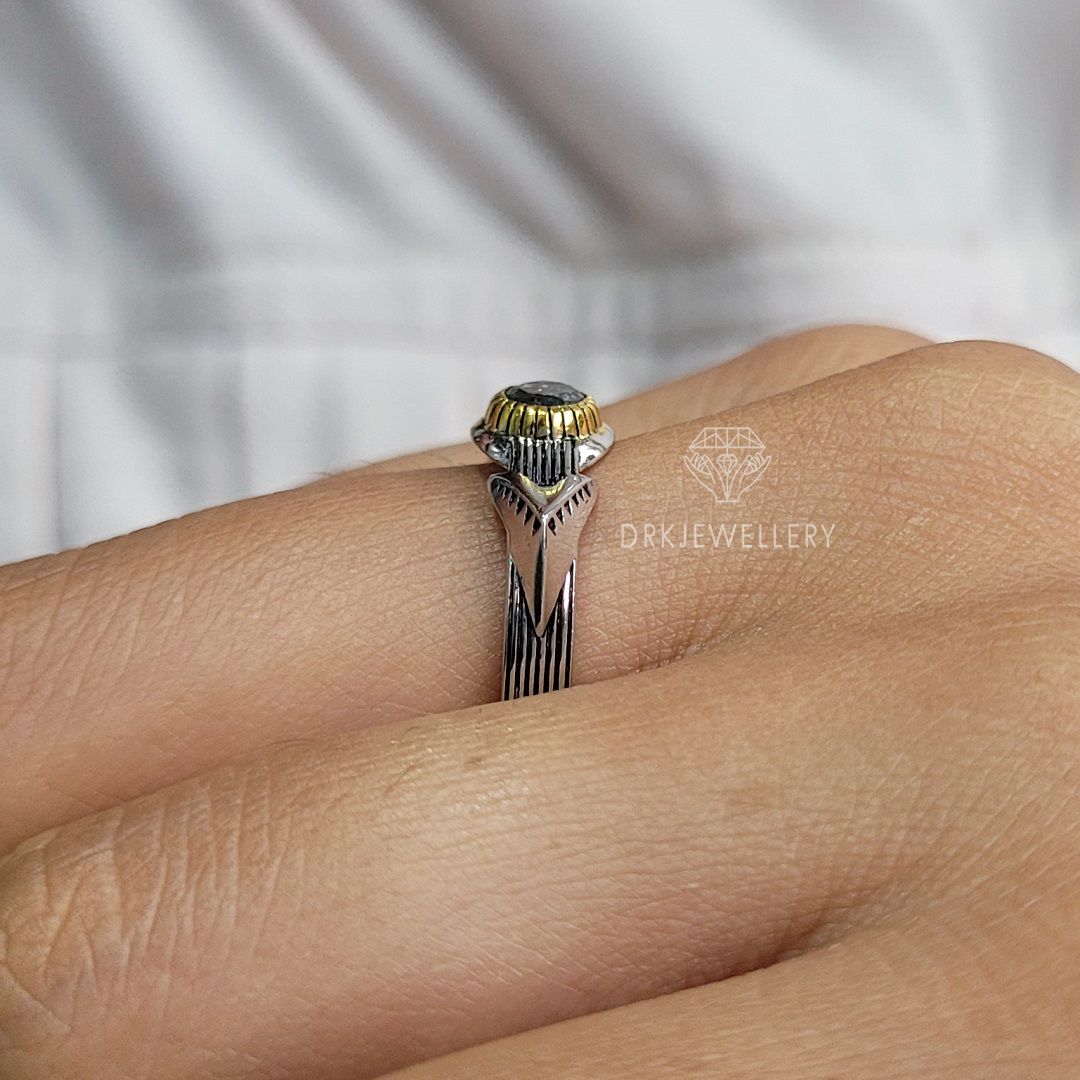 Round Cut Salt & Papper Diamond Two Tone Gold Men's Ring