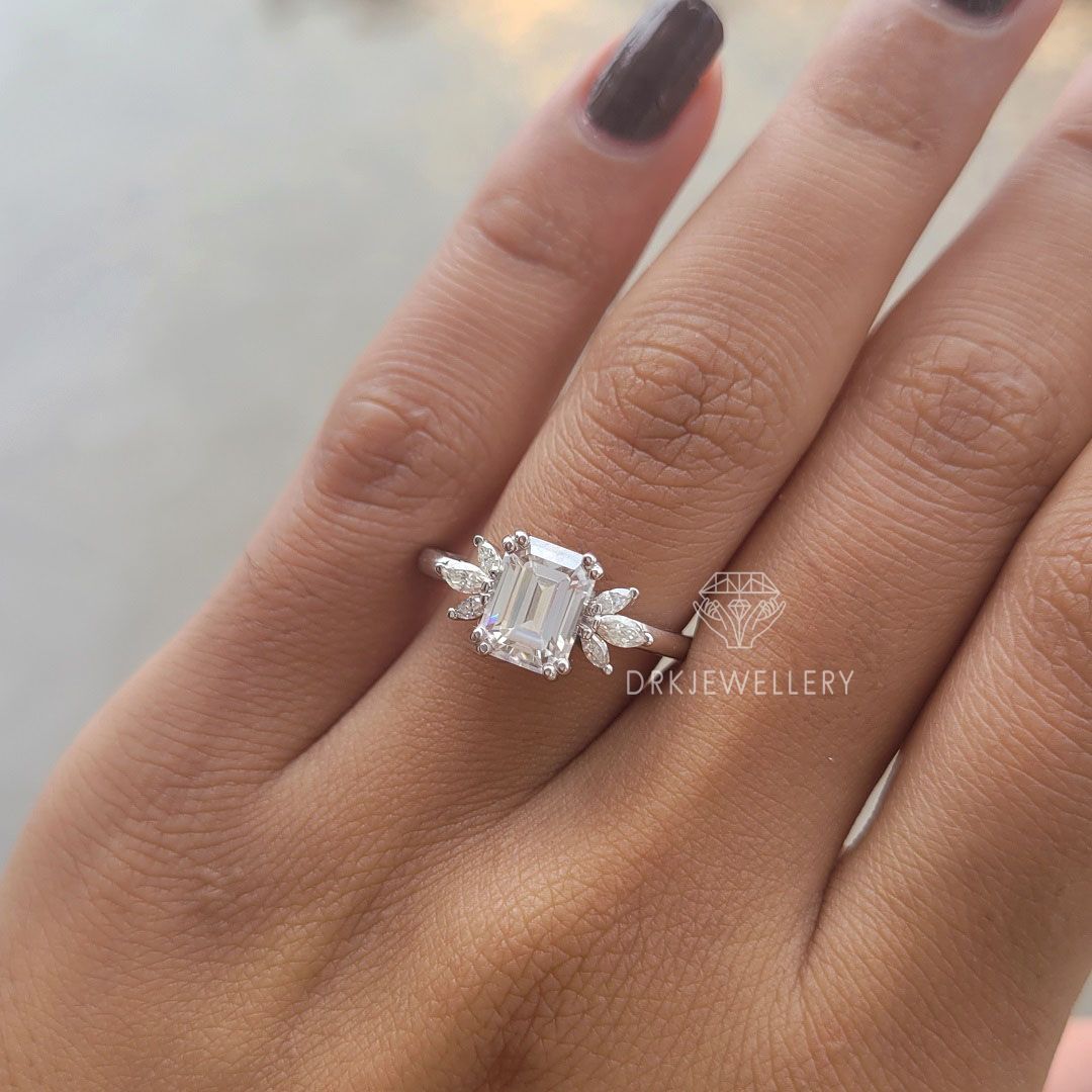 Emerald Cut Cluster Set Lab Grown Diamond Gold Ring