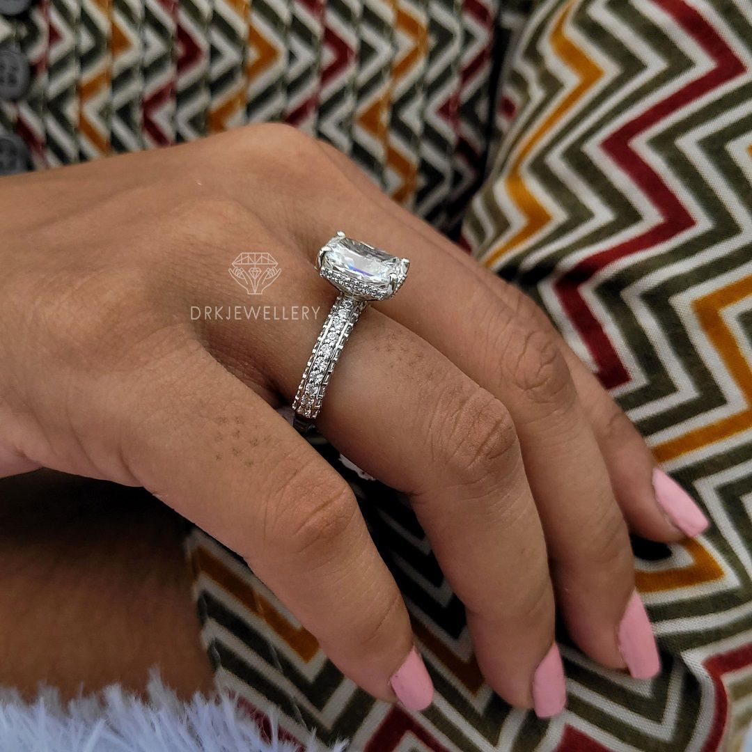 Vintage Style Radiant Cut Hidden Halo Moissanite Ring