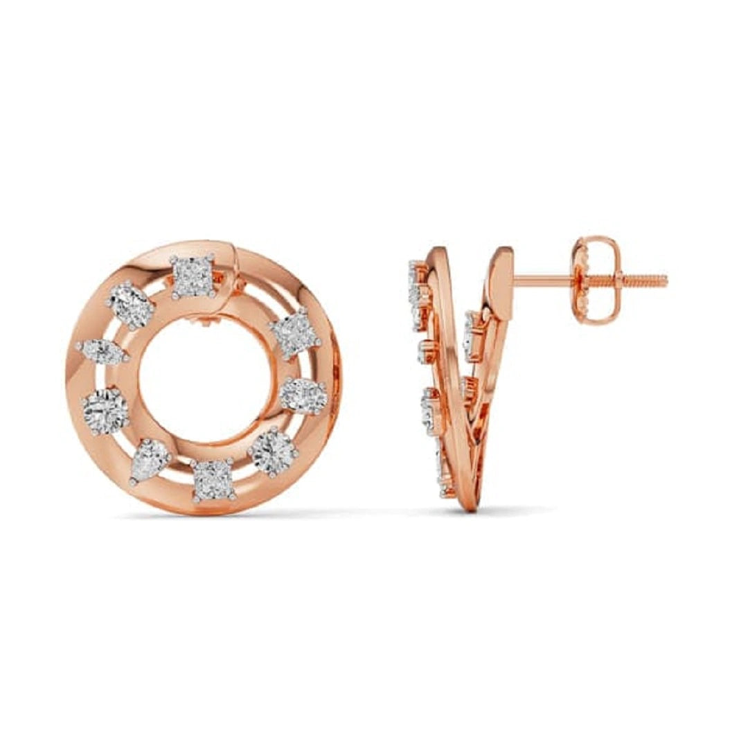 Multi Diamond Cut Moissanite Round Shape Gold Ear Studs