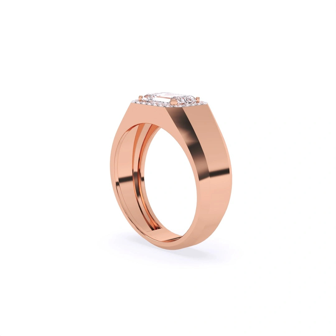 emerald cut moissanite halo 14k rose gold wedding ring