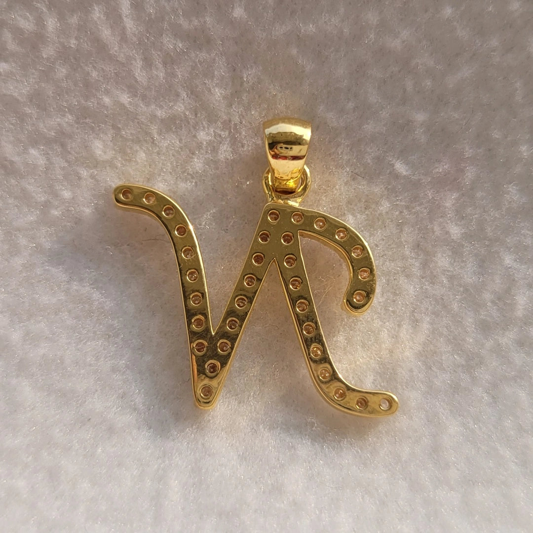 Initial "N" Letter Round Lab Grown Diamond Gold Pendant