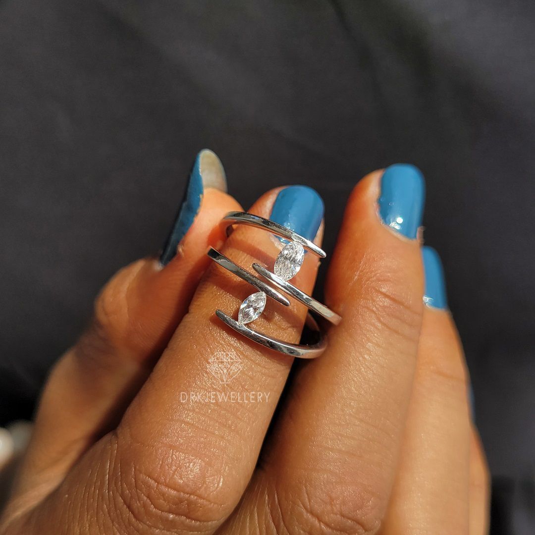 bypass setting marquise cut lab grown diamond solid 14k whiite gold propose and promise ring