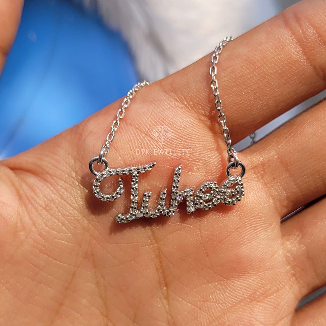 JUHEE Name customised name penant with chain in 14k white gold