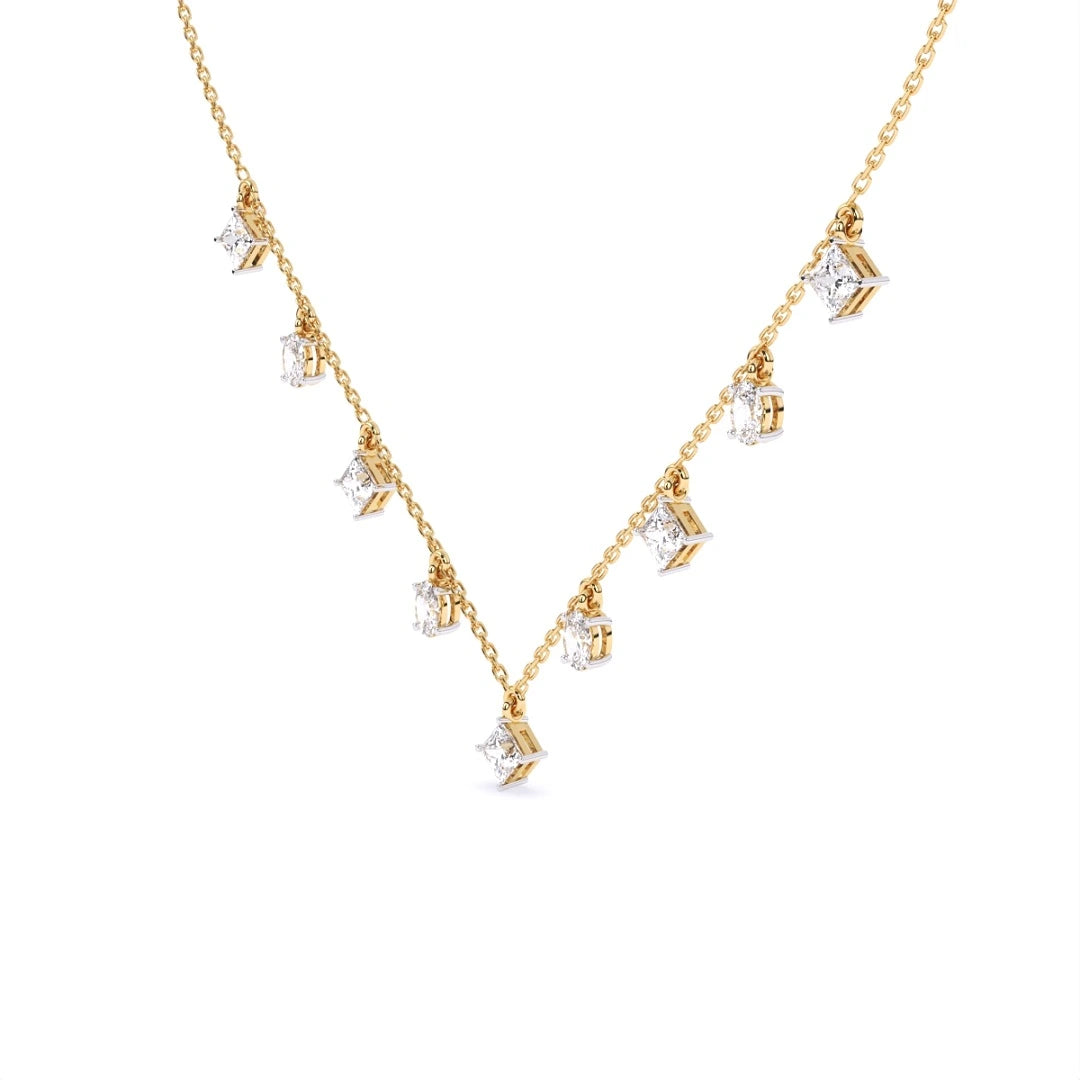 princess and oval cut lab grown diamond chain link necklace