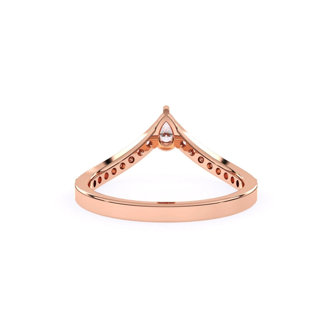 Chevron Style Pear Lab Grown Diamond Pave Set Gold Wedding Band