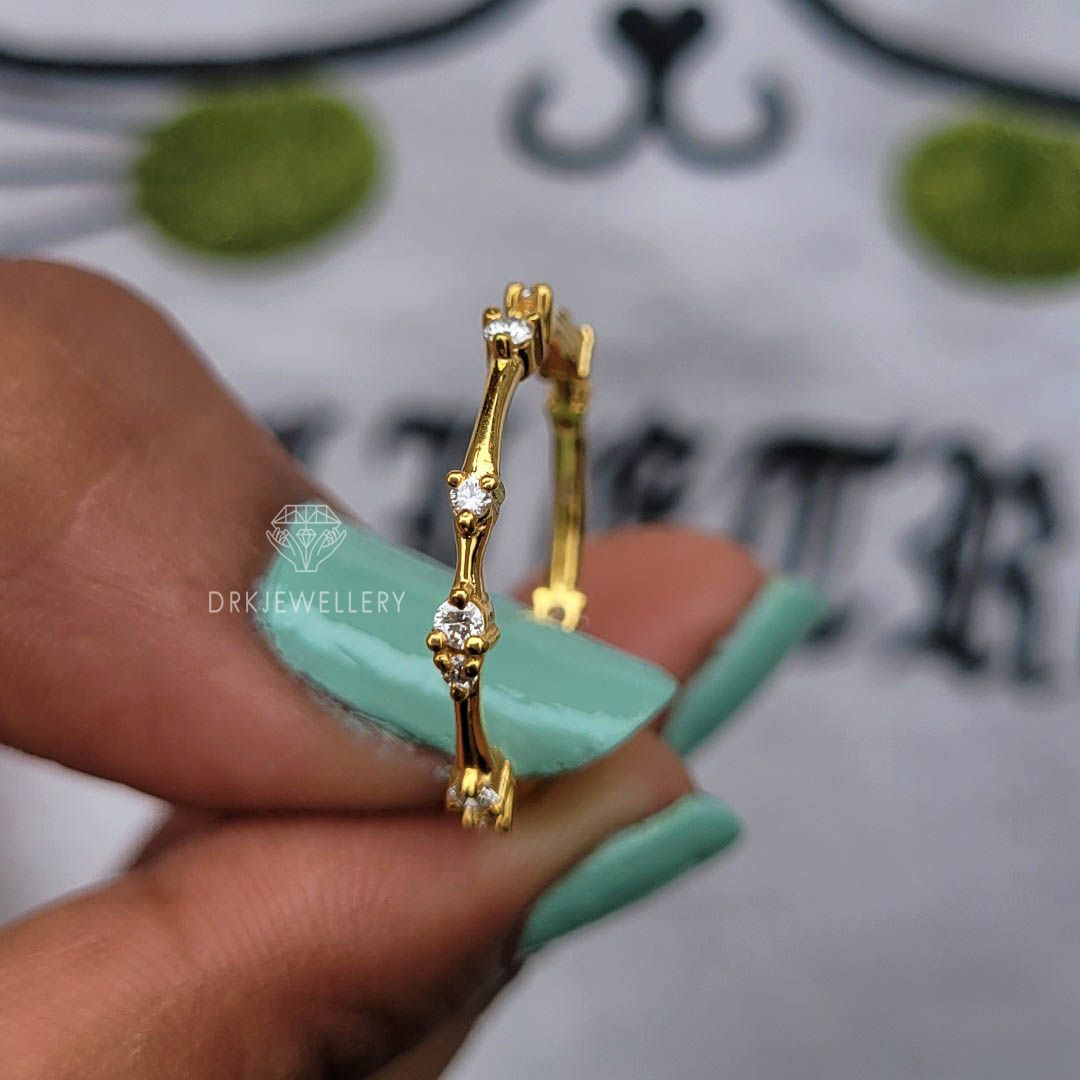 round cut ring-twig style band-tree dry branch style band-solid gold band-three prong set band-wedding engagement band