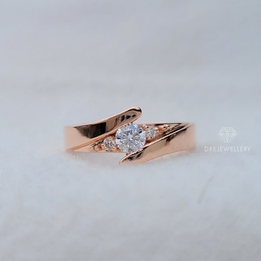 bypass style, infinity style, natural inspired, round three stone ring, rose gold ring