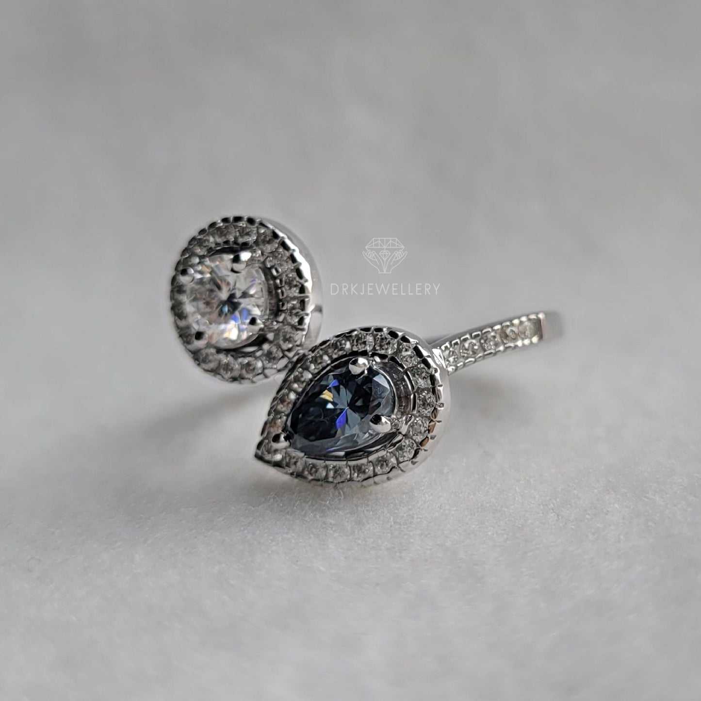 Toi-Et-Moi Pear & Round Halo Bypass Set 14K Gold Ring