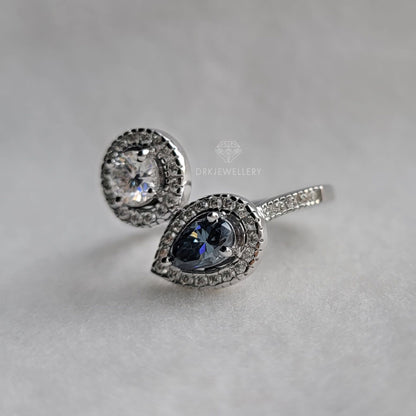 Toi-Et-Moi Pear & Round Halo Bypass Set 14K Gold Ring