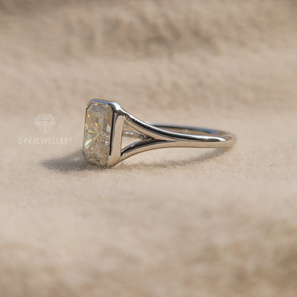 Radiant Cut Bezel Set Moissanite Solitaire Gold Ring