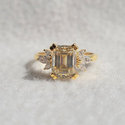 Emerald Cut Cluster Set Moissanite Ring