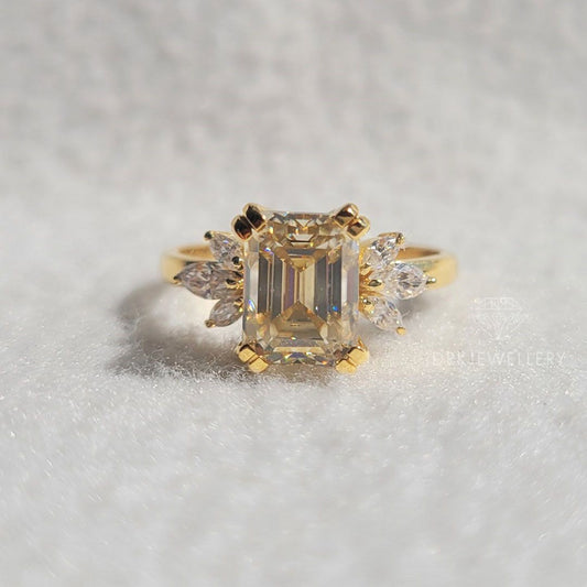 Emerald Cut Cluster Set Moissanite Ring