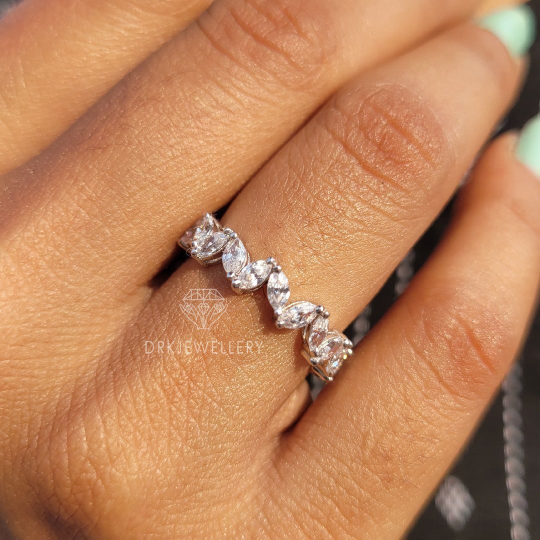 Marquise Cut Lab Grown Diamond ZigZag Style Gold Band