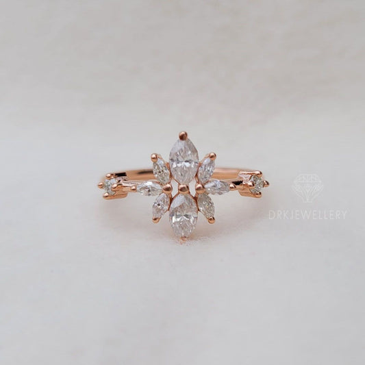 Round & Marquise Cut Lab Grown DIamond Cluster Ring