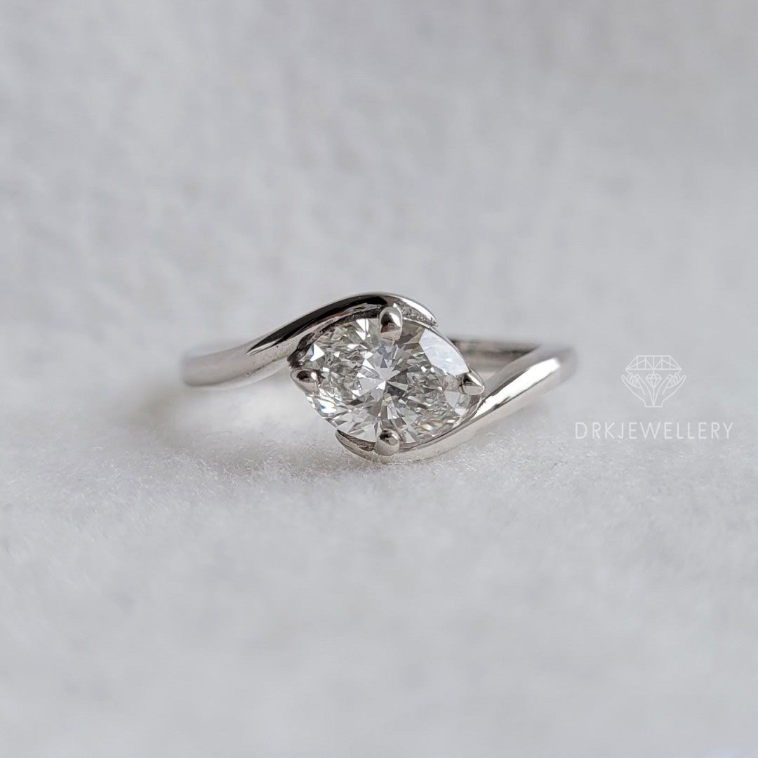 Bypass Style Oval Cut Lab Grown DIamond Engagement 14K Gold Ring