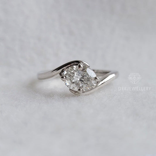 Bypass Style Oval Cut Lab Grown DIamond Engagement 14K Gold Ring