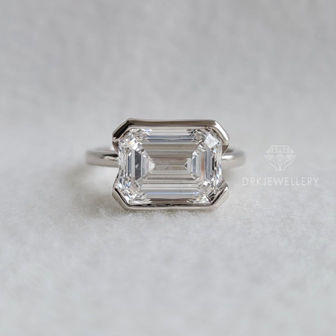 5 Ct East West Emerald Cut Lab Grown Diamond Engagement Ring