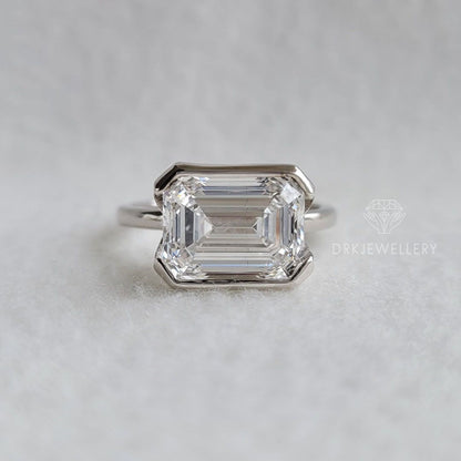 5 Ct East West Emerald Cut Lab Grown Diamond Engagement Ring