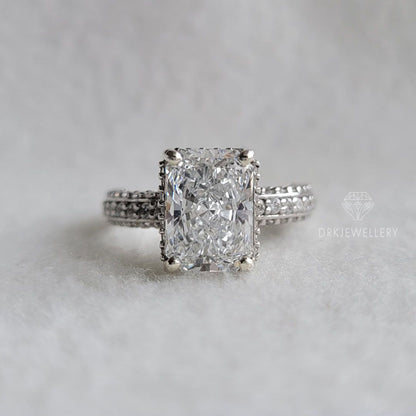 Vintage Style Radiant Cut Hidden Halo Moissanite Ring
