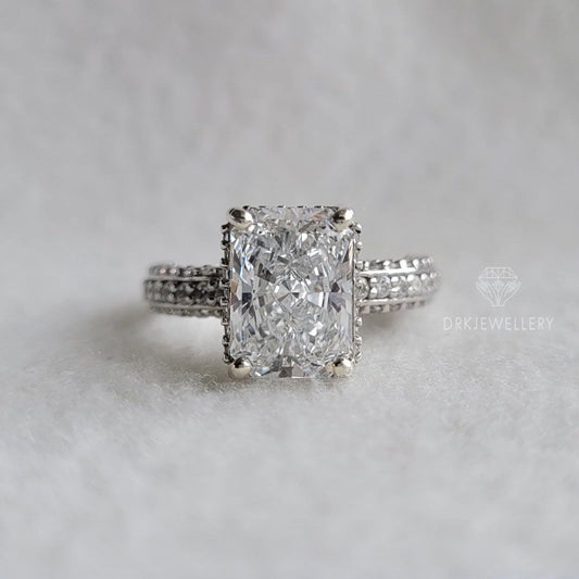 Vintage Style Radiant Cut Hidden Halo Moissanite Ring
