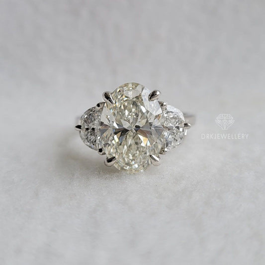 Oval & Half Moon Cut Moissanite Engagement Gold Ring