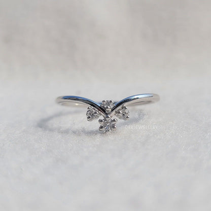 Chevron Style Round Cut Diamond Stackable Gold Band