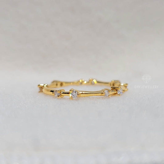 Twig Branch Style Round Diamond 14K Gold Wedding Band