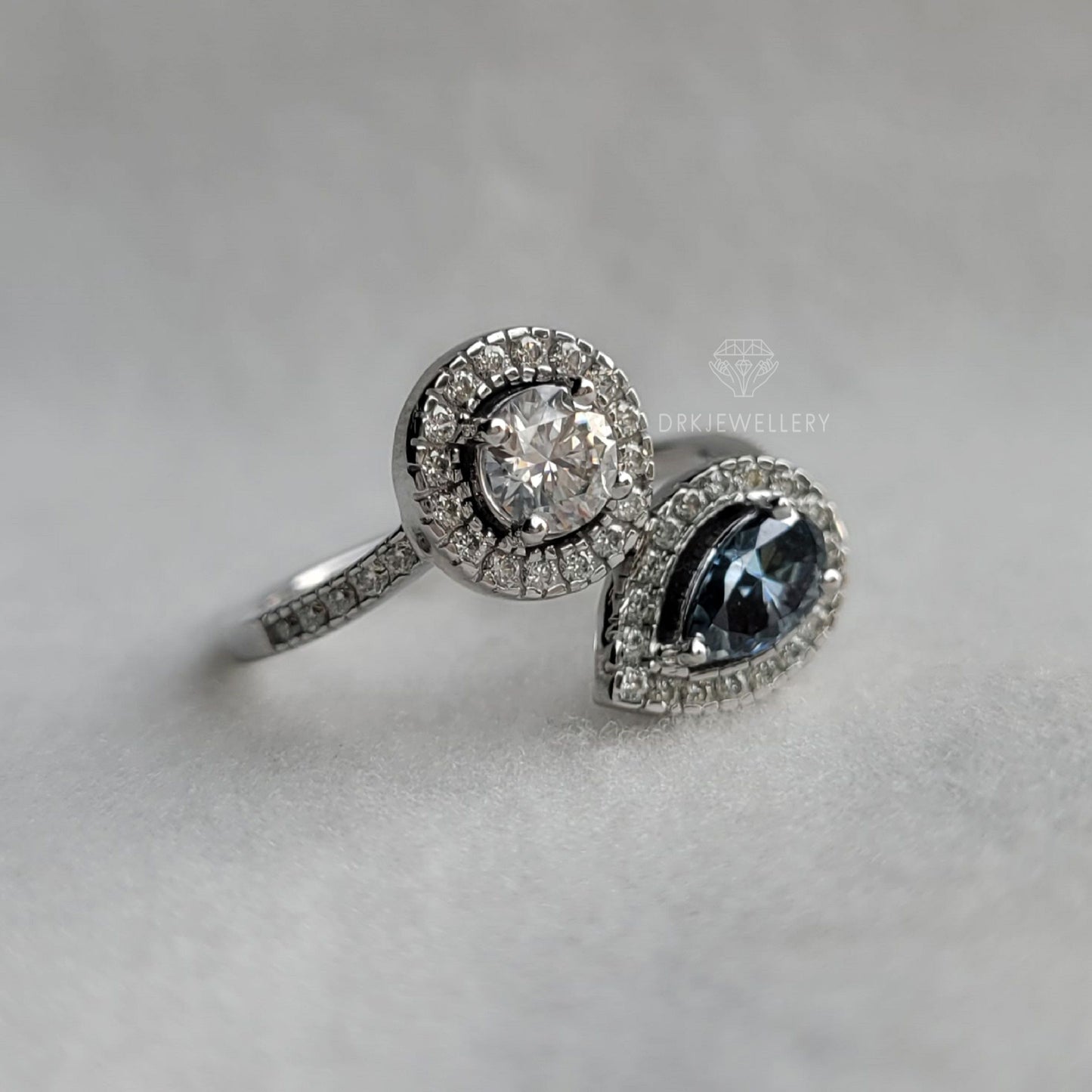 Toi-Et-Moi Pear & Round Halo Bypass Set 14K Gold Ring
