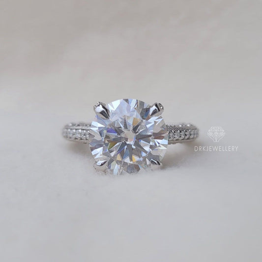 5 Ct Moissanite Round Cut Vintage Inspired Gold Engagement Ring