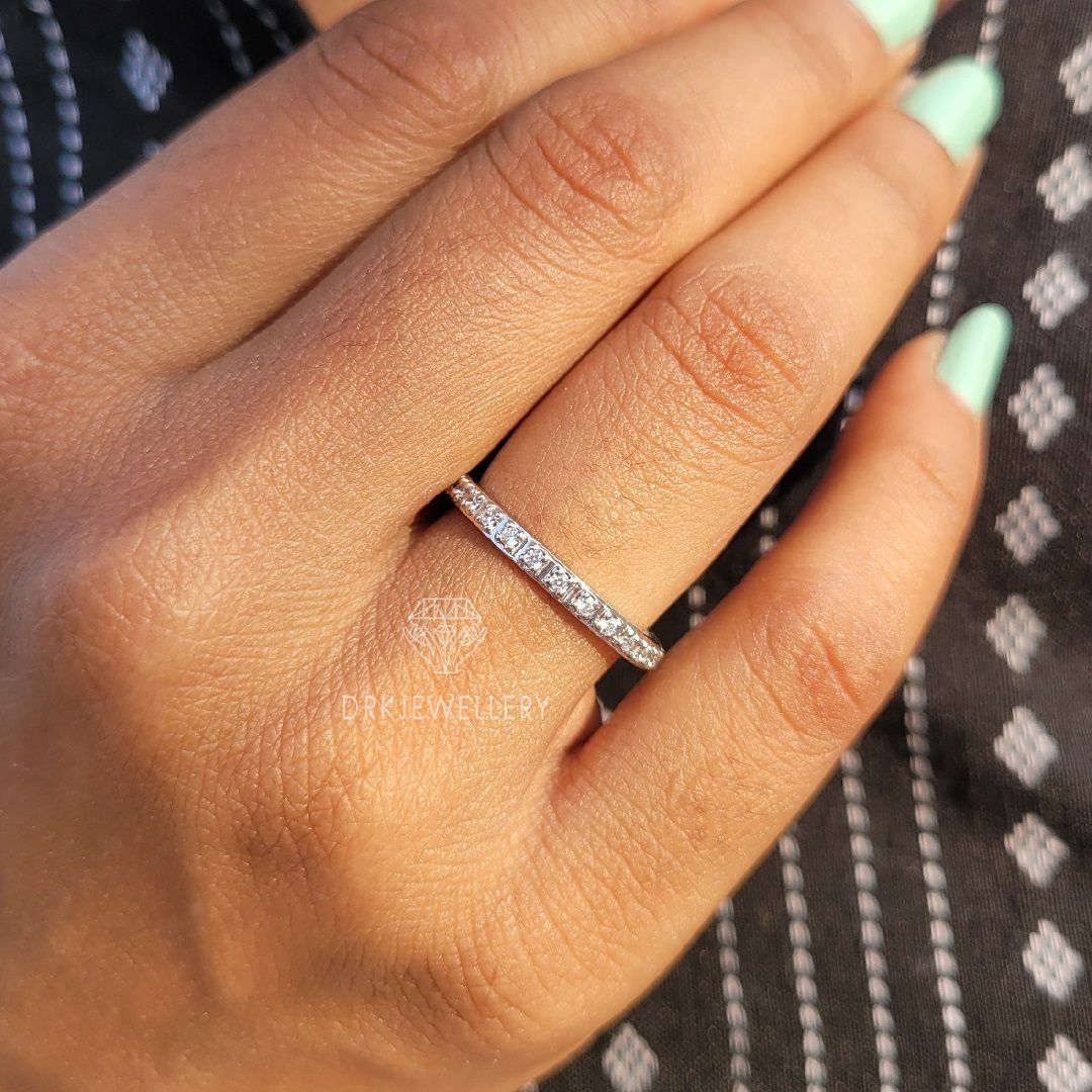 Channel Set Round Cut Diamond Eternity Gold Stacking Band