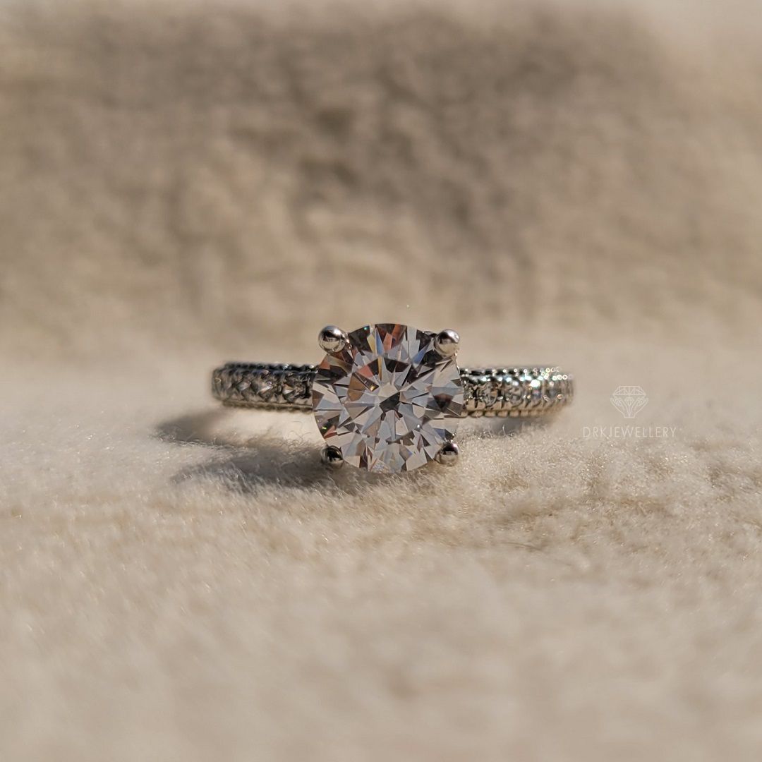 Vintage Inspired Round Cut Hidden Halo Diamond Gold Ring