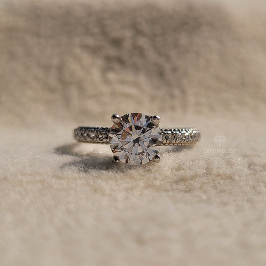 Vintage Inspired Round Cut Hidden Halo Diamond Gold Ring