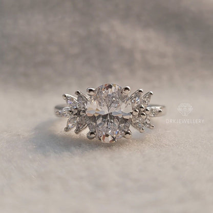 Oval & Marquise Cut Lab Grown Diamond Gold Cluster Ring